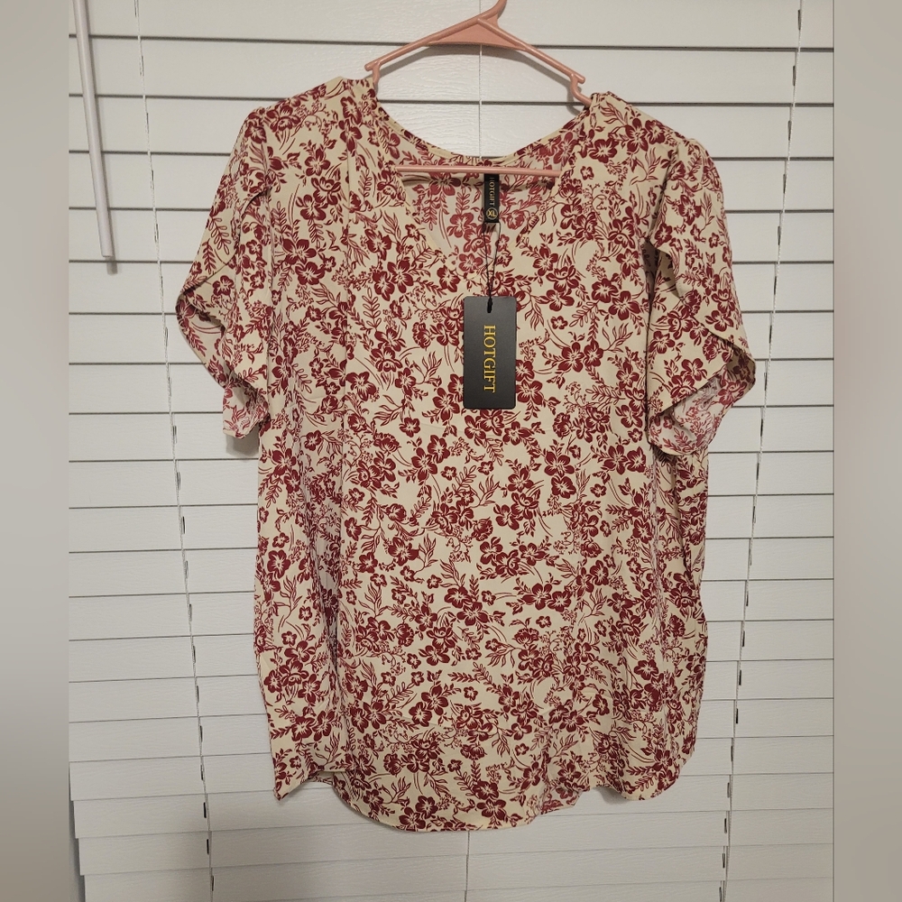 Cream/Red Floral Blouse